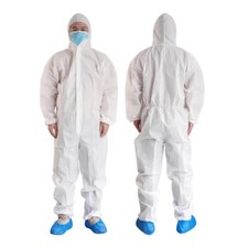 10pk Disposable Protective Coverall Suit with Hood, Liquid Resistant - White
