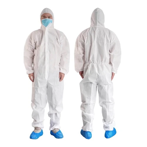 10pk Disposable Protective Coverall Suit with Hood, Liquid Resistant - White - product listing photo