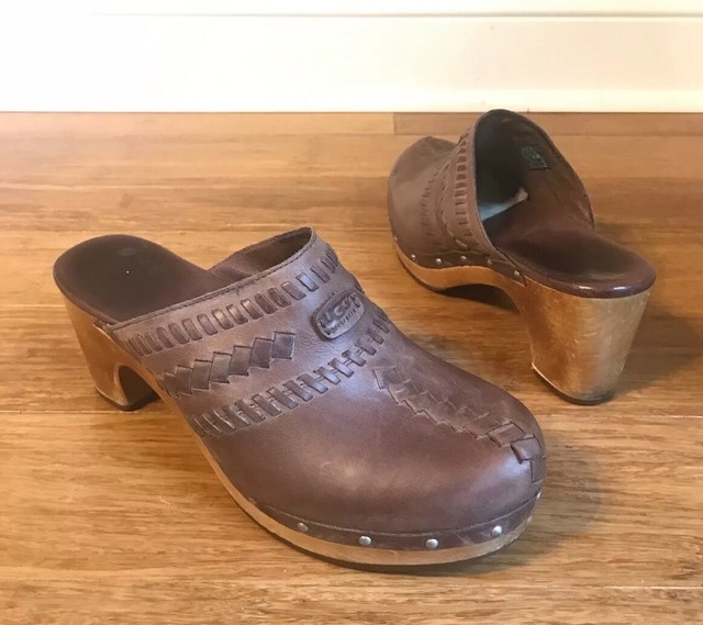 ugg brown leather clogs
