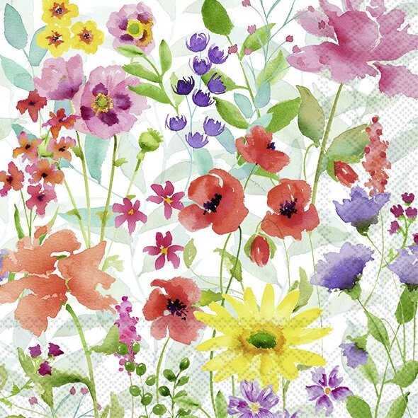 4 x COCKTAIL Napkin/3-Ply/25cm/Decoupage/Summer Flowers in Assorted Colours