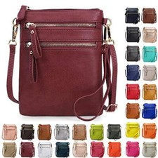 Women's Crossbody Bag Multi Zipper Pockets with Detachable Wristlet, Burgundy
