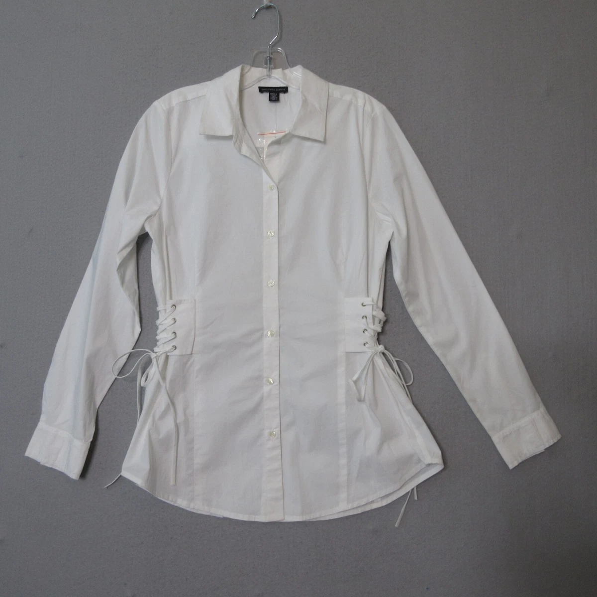 Sax Fifth Avenue Top Blouse NWT $49 Women Medium White Lace Up Sides Button  Up | eBay
