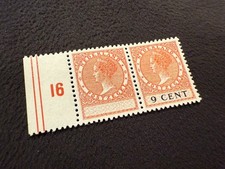 Pays-Bas 1926-39 9c. Valeur omise paire avec plaque marge reproduction timbre