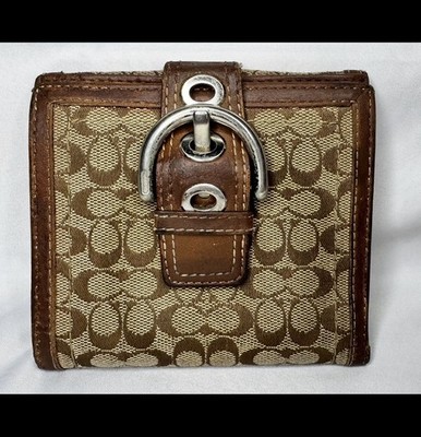 COACH Y2K Soho Tan Brown Signature Jacquard Canvas Buckle Wallet