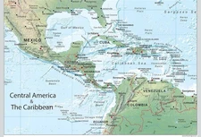 Central America & Caribbean Physical Map 39.3x27.5 in Laminated Glossy Poster