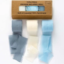 3 Rolls Fringe Chiffon Ribbon, 1.5, 21Yd Total, Navy, White, Blue, Gift Wrap