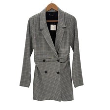 New Zara Blazer Dress Mini Women Medium Long Sleeve Double Breasted Gray Plaid