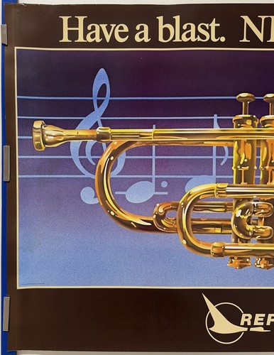 Original Vintage Poster REPUBLIC AIRLINES NEW ORLEANS Travel Trumpet Jazz 1980s - Picture 2 of 3