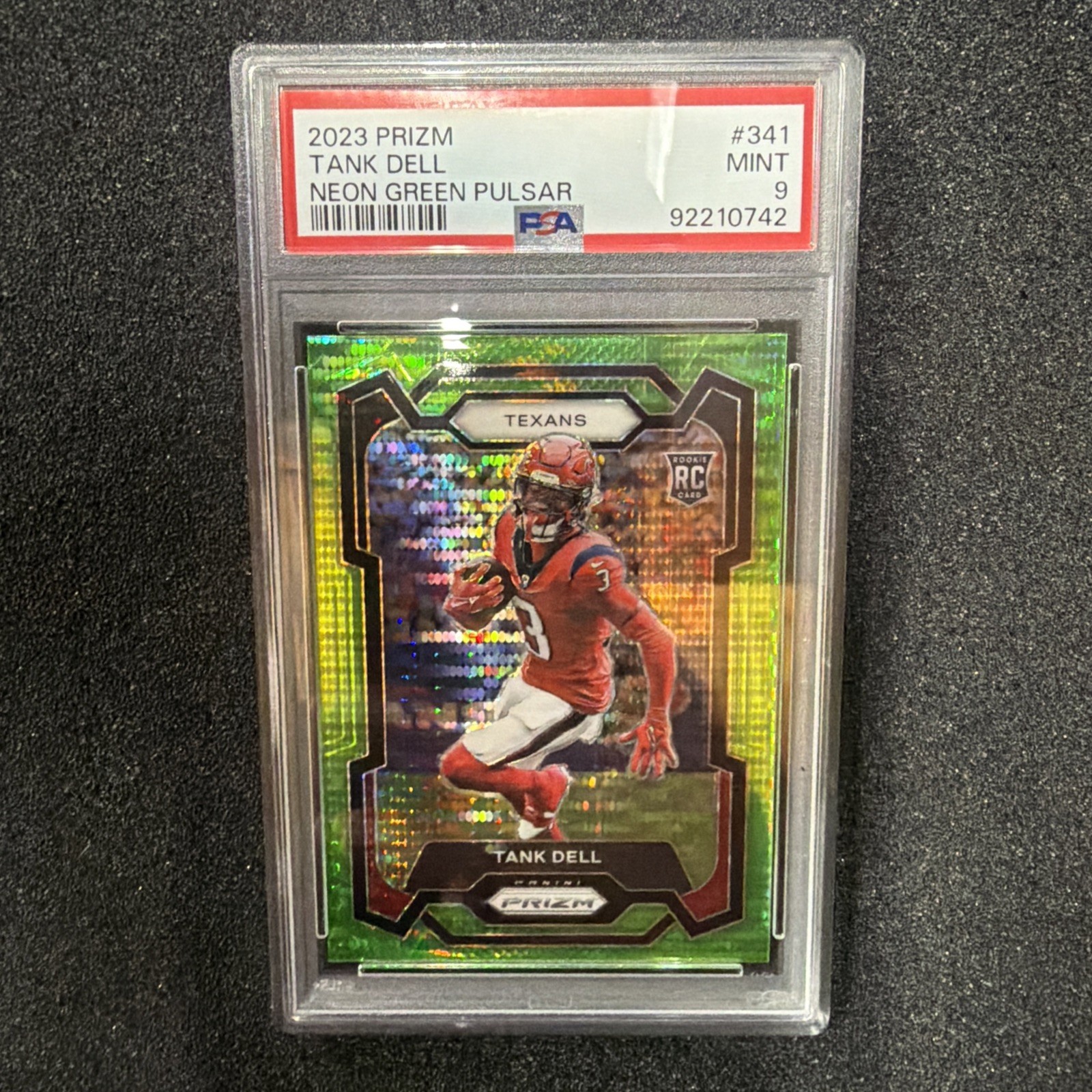 2023 Panini Prizm  Rookies Tank Dell #341 Neon Green Pulsar Prizm RC PSA MINT 9