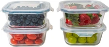 Square Glass Storage Containers, 4-Pack, BPA-Free, Airtight, Stackable, 17.6 oz