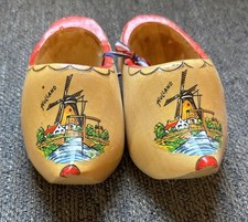 Vintage Wooden Carved Dutch Shoes Holland Decor Set Windmill Shelf Travel