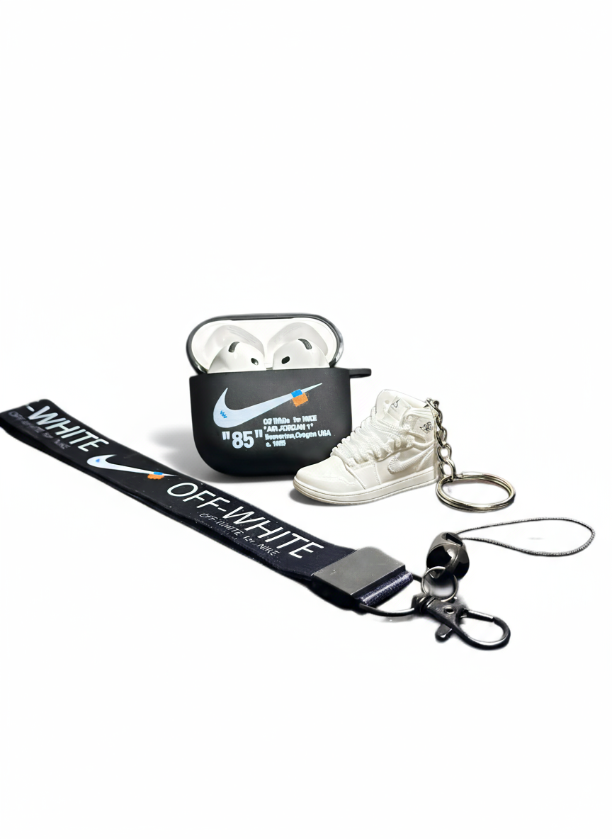 Sneaker Off White Airpod Case With Keychain Airpod Case For 1st