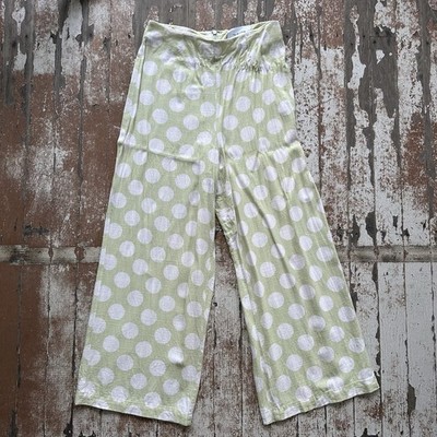 The Wolf Gang Pants Womens S Light Green White Spot Long Sheer Linen Rayon