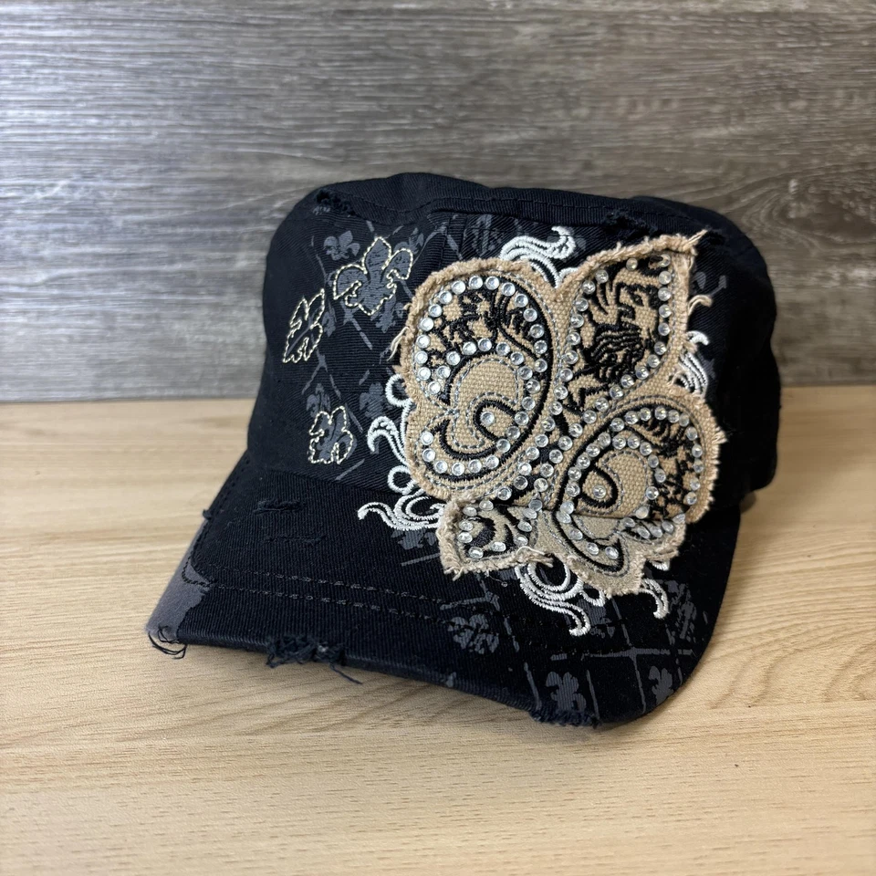 Gorra Leader Gorra Correa Trasera Negro Gris Bordado Estrás Militar Cadete Para Hombres Foto 3 de 4