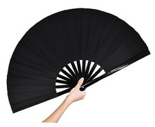 Large Rave Folding Hand Fan Clap Fan Popping Fans for Line Dancing, Big Black