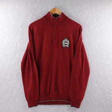 Harmont Blaine Men M Burgundy Quarter Zip Sweater Logo Crest Made Italy Wool