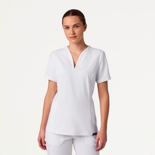 JAANUU Calix Fit Flare Scrub Top White XL Comfortable Medical Uniform Shirt