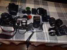 Nikkormat Camera Black And Chrome 35mm Vintage lot of 3 with xtra lens canon