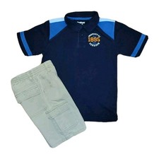 Size 7 Oshkosh Short Sleeve Polo, Khaki Elastic Waist Cargo Shorts Outfit