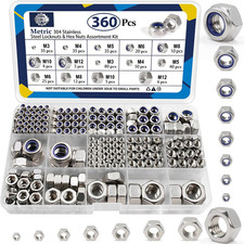 360 Pack Metric Hex Nuts Locknuts Assortment Kit M3 M4 M5 M6 M8 M10 M12 304 St