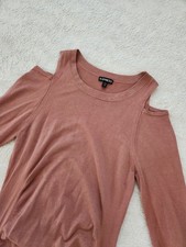 Express Womens Dress Size M Rust Knit Ruched Cold Shoulder Flared Sleeve Mini