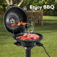 Electric Grill Steel BBQ 1600W Garden In/Outdoor Portable Black Column Type