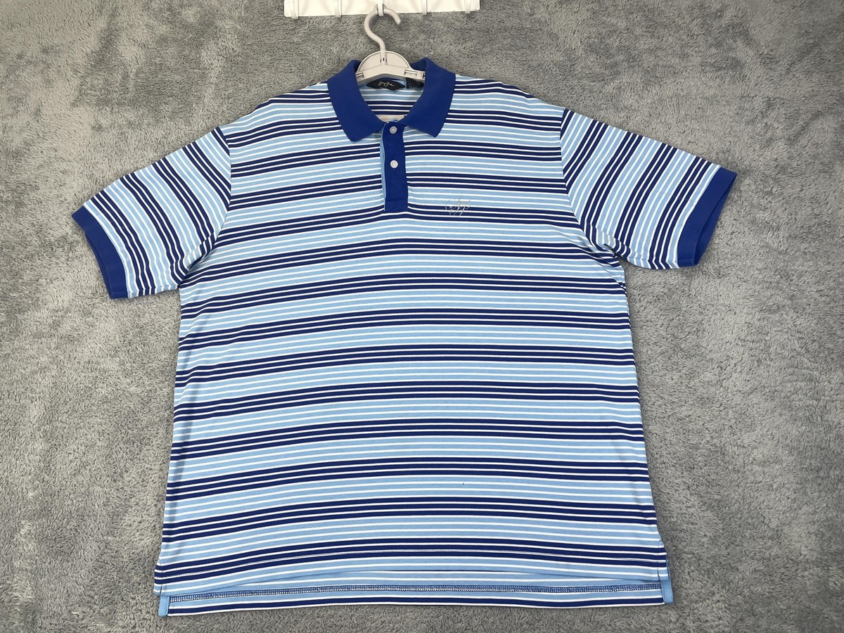 ショーンジョン 細ラインボーダー 半袖 ポロシャツ ホワイト/ブルー XXXL Sean John Polo Shirt Mens XL Blue White Striped Embroidered