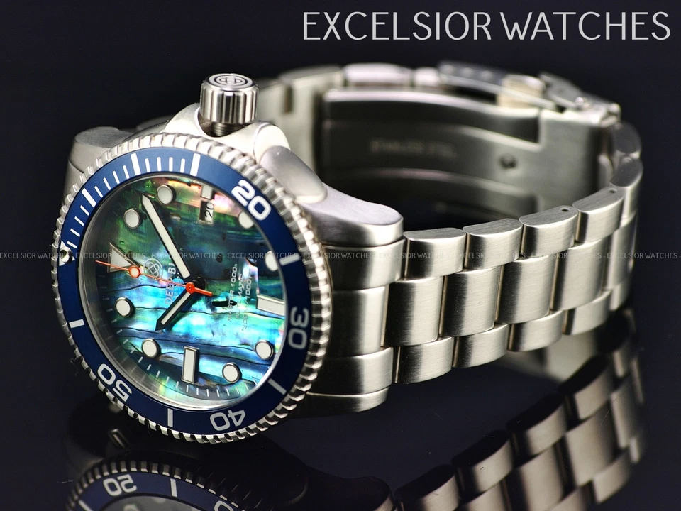 Primeira geração Deep Blue Master 1000 Abalone Dial NH35 relógio automático safira SS - Imagem 3 de 4