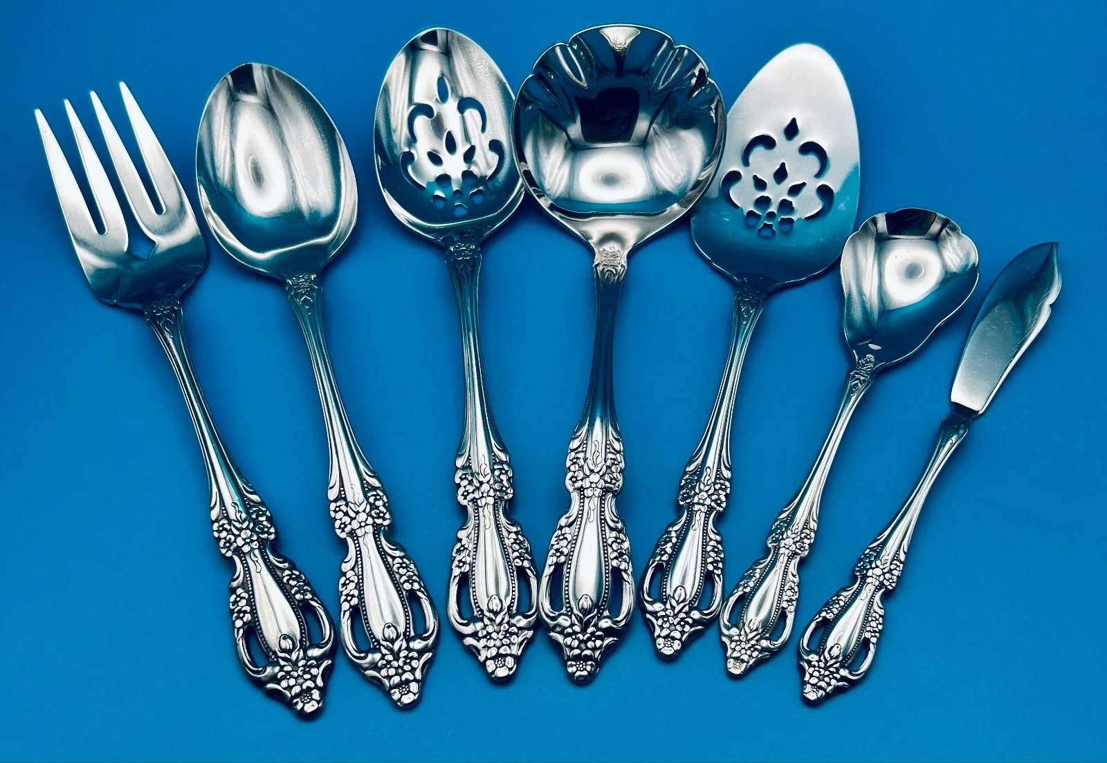 7 Piece Oneida Raphael Serving Set Hostess Stainless Flatware Silverware