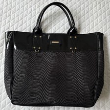 Versace Perfume Large Tote Bag Black Patent Trim Chevron Style Spacious Hand Bag