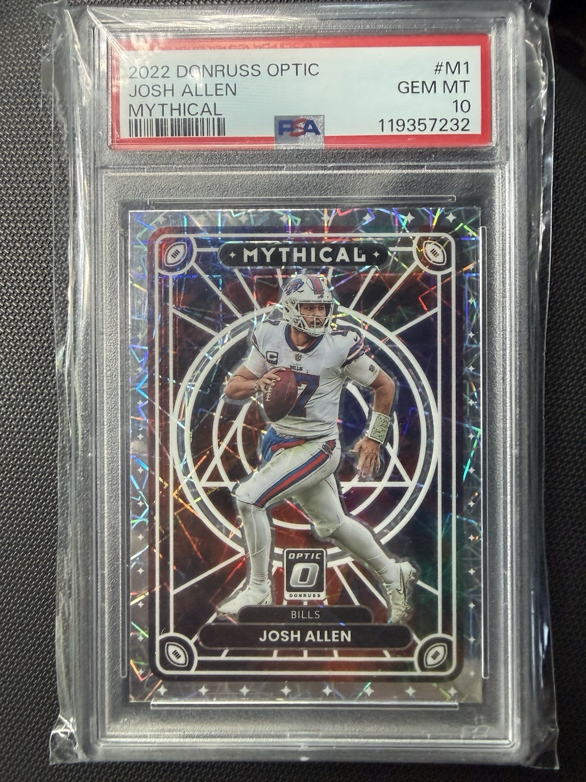Panini 2022 Donruss Optic Josh Allen Mythical M-1 PSA 10 Buffalo Bills view 1