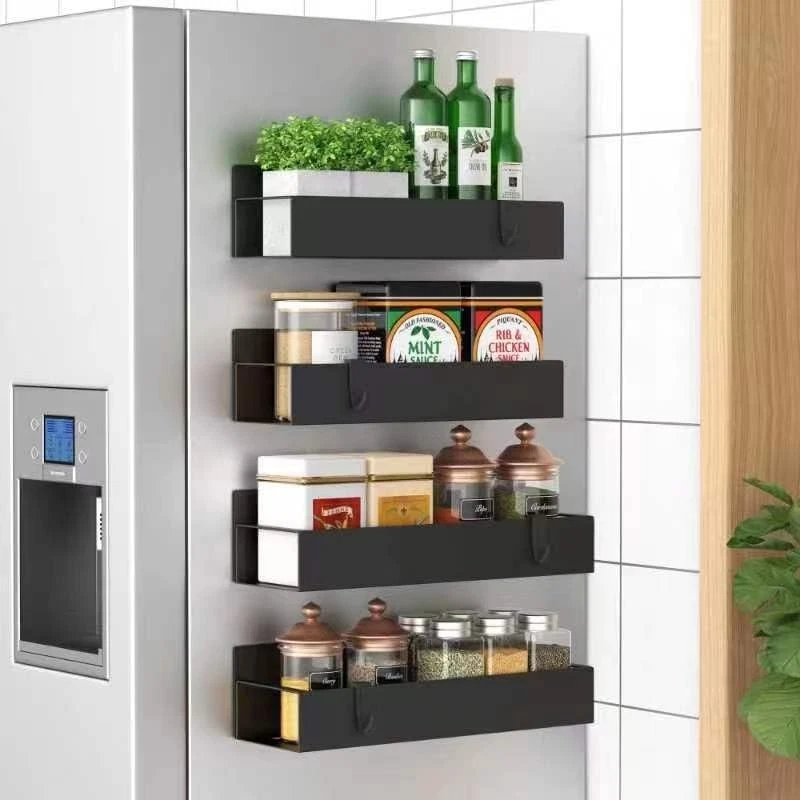 Magnetic Spice Rack Organizer 4 Pack Metal Fridge Storage Shelf Black