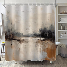 Art Abstract Shower Curtain for Bathroom, Brown Black Grey White Boho Shower Cur