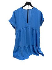 SHEIN Womens Blue Tiered Babydoll Dress Size S V Neck Short Sleeve Mini