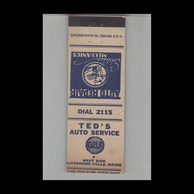 Matchbook Cover Gulf Gas Station Ted's Auto Service Livermore Falls ME