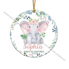 Personalized Baby's First Christmas, Elephant Ornament with Name and Date for...
