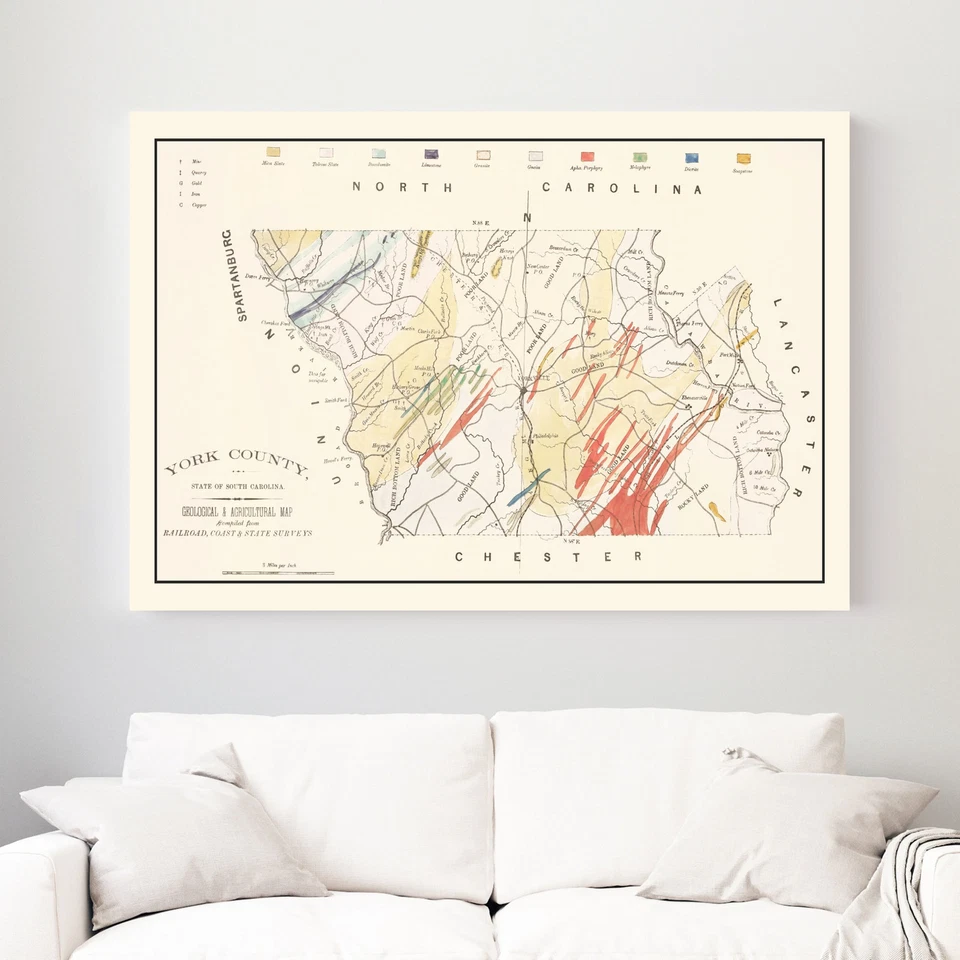 Mapa antiguo del condado de York, SC 1880 - arte vintage de Carolina del Sur Foto 3 de 4