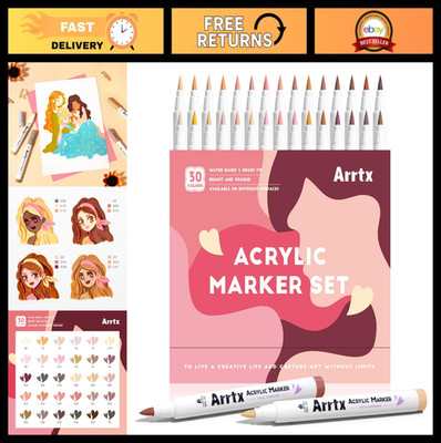30 Skin Tone Acrylic Markers - Brush Tip, Water-Based Paint Pens for Art & Craft
