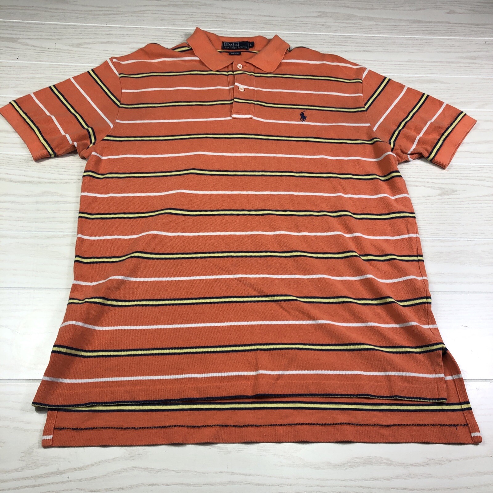 Polo Ralph Lauren arancione a righe camicia uomo taglia grande pony logo shirt