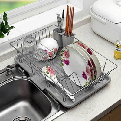 Large Kitchen Sink Dish Drainer Rack with Drip Tray and Plate Cutlery  Holder UK