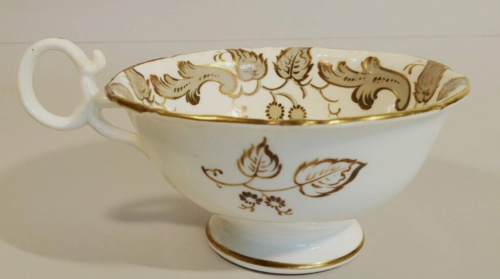 Coalport Porcelain Teacup Rococo Style Gold Tan Scrolls c 1840