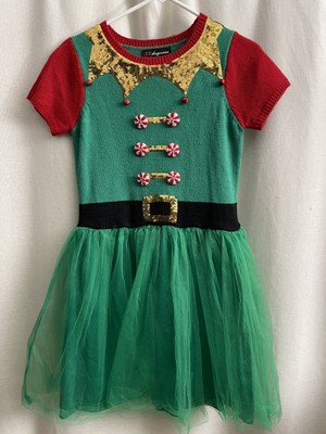 33 Degrees Womens Green Christmas Crew Neck Short Sleeve Sweater Dress Size xs