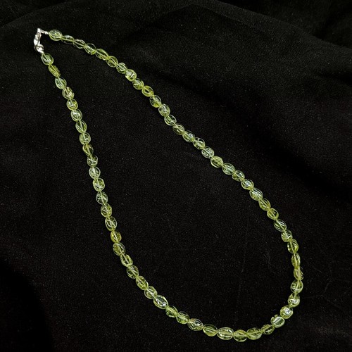 Natural Green Peridot Smooth Oval Gemstone Beads 18" Handmade Men Women Necklace - Picture 2 of 10