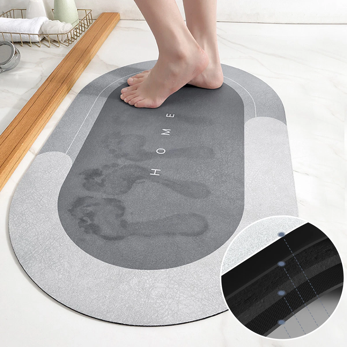 DEXI Bathroom Water Absorbent Rug Rubber Door Mats Diatom Mud Floor Mat  Carpet Anti Slip Diatomite Bath Mat