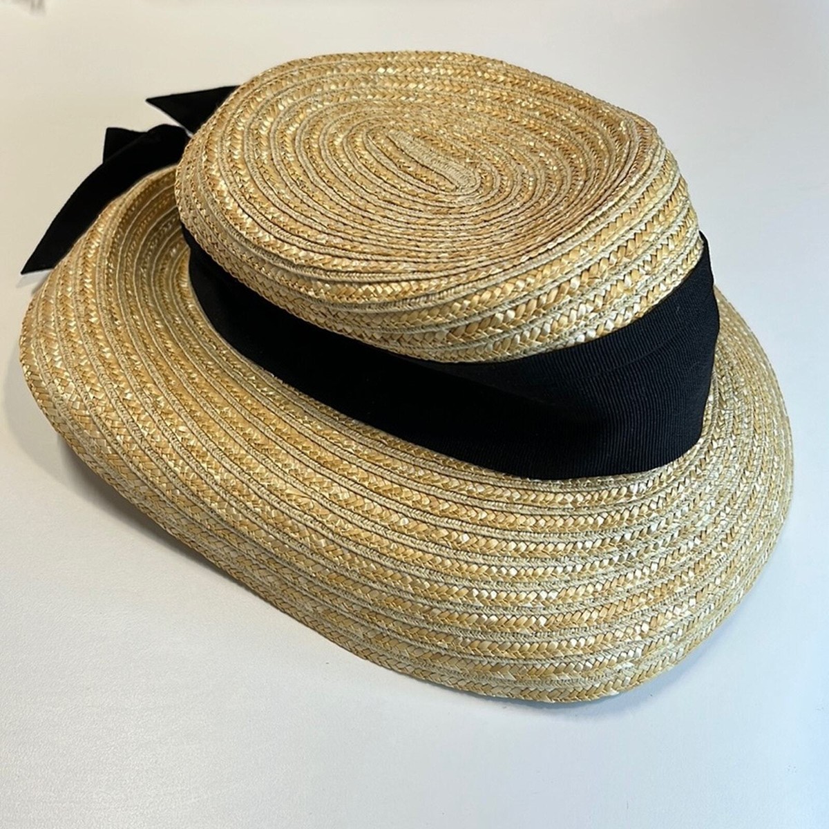 Natural straw hat with black band Black Band Wheat Straw Skimmer Hat – Village Hat Shop main image 2