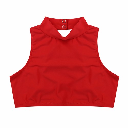 Girls Athletic Sports Crop Tops Vest Cross Back Mock Neck Ballet Dance Tank Top - Picture 28 of 64
