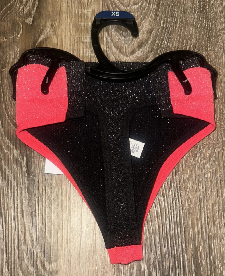 Tanga No Boundaries Lurex Acanalado Sin Costuras Negro Rojo Brillante Juniors XS 2ct Foto 3 de 3