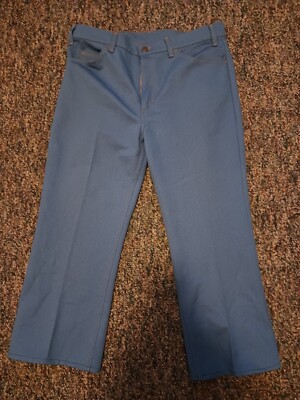 Vintage LEVIS Orange Tab 520 Blue Polyester Pants 36x31 Hemmed To 24'' 70s 80s