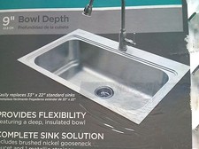 NIB Nice Single-Bowl Dual-Mount Stainless-Steel KITCHEN SINK 33"Lx22"Wx9"Deep