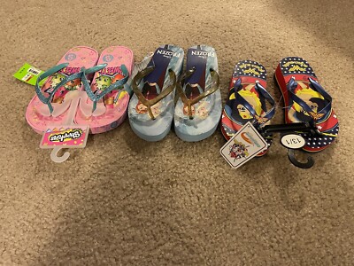 Lot Of Girls Shoes Flip Flops Super Woman Frozen Shopkins Size 13/1